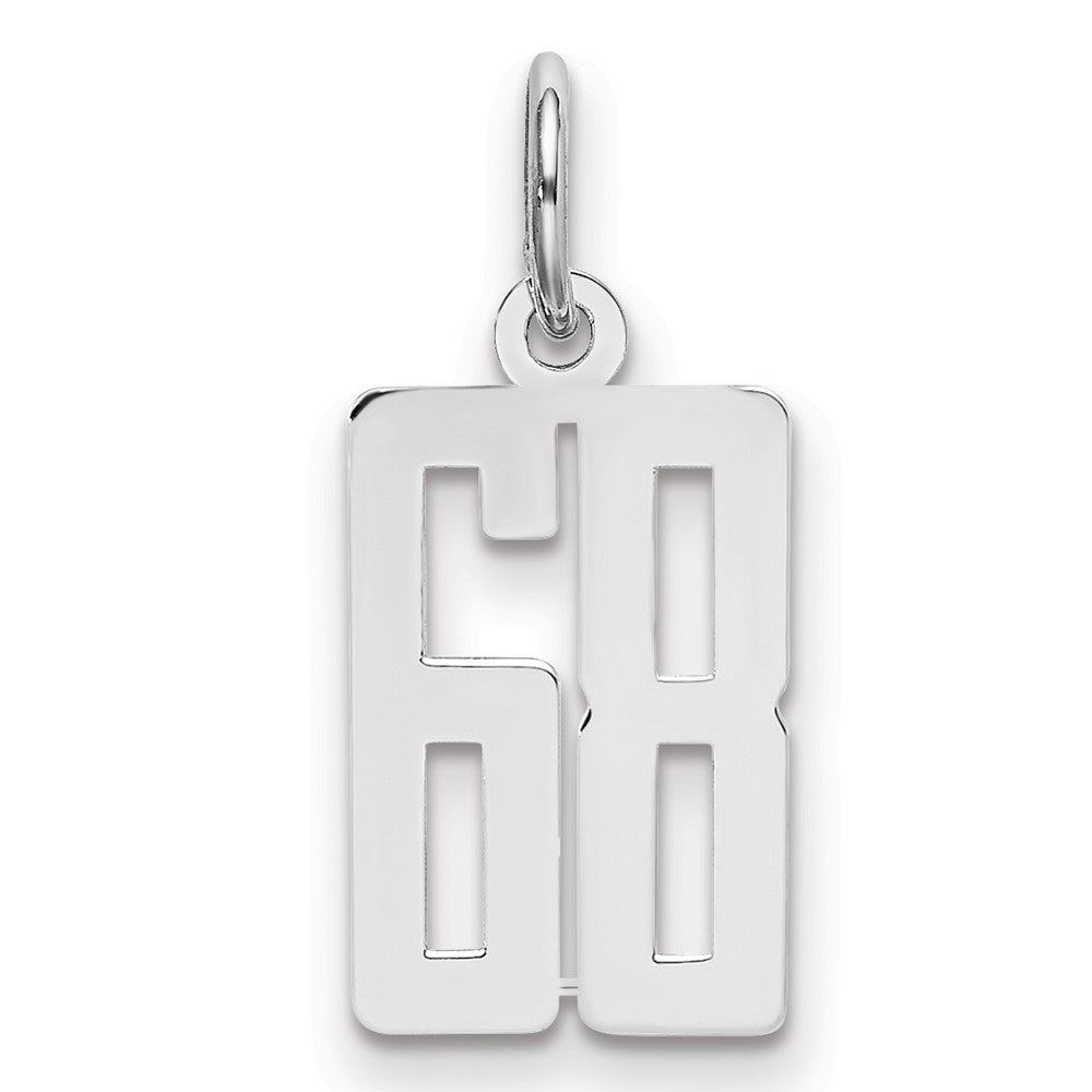Sterling Silver/Rhodium-plated Elongated Number 68 Charm, 20 x 8 mm