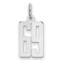 Sterling Silver/Rhodium-plated Elongated Number 69 Charm, 20 x 8 mm