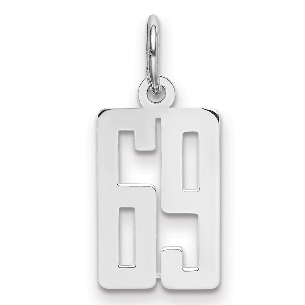Sterling Silver/Rhodium-plated Elongated Number 69 Charm, 20 x 8 mm
