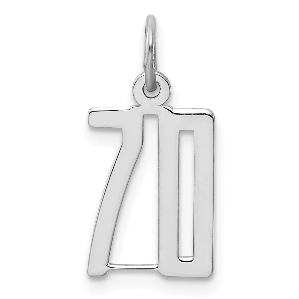 Sterling Silver/Rhodium-plated Elongated Number 70 Charm, 20 x 8 mm