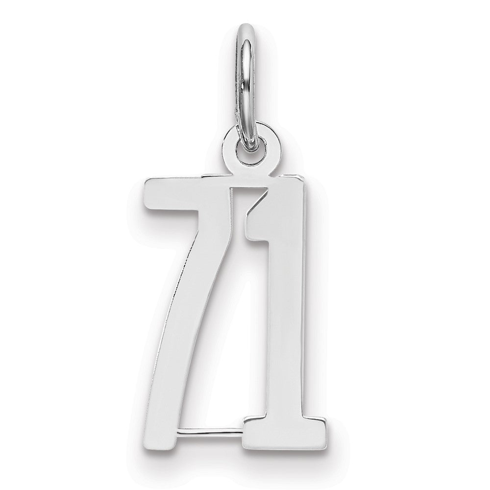Sterling Silver/Rhodium-plated Elongated Number 71 Charm, 20 x 8 mm