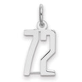 Sterling Silver/Rhodium-plated Elongated Number 72 Charm, 20 x 8 mm