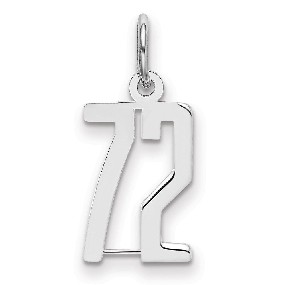 Sterling Silver/Rhodium-plated Elongated Number 72 Charm, 20 x 8 mm