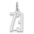 Sterling Silver/Rhodium-plated Elongated Number 73 Charm, 20 x 8 mm