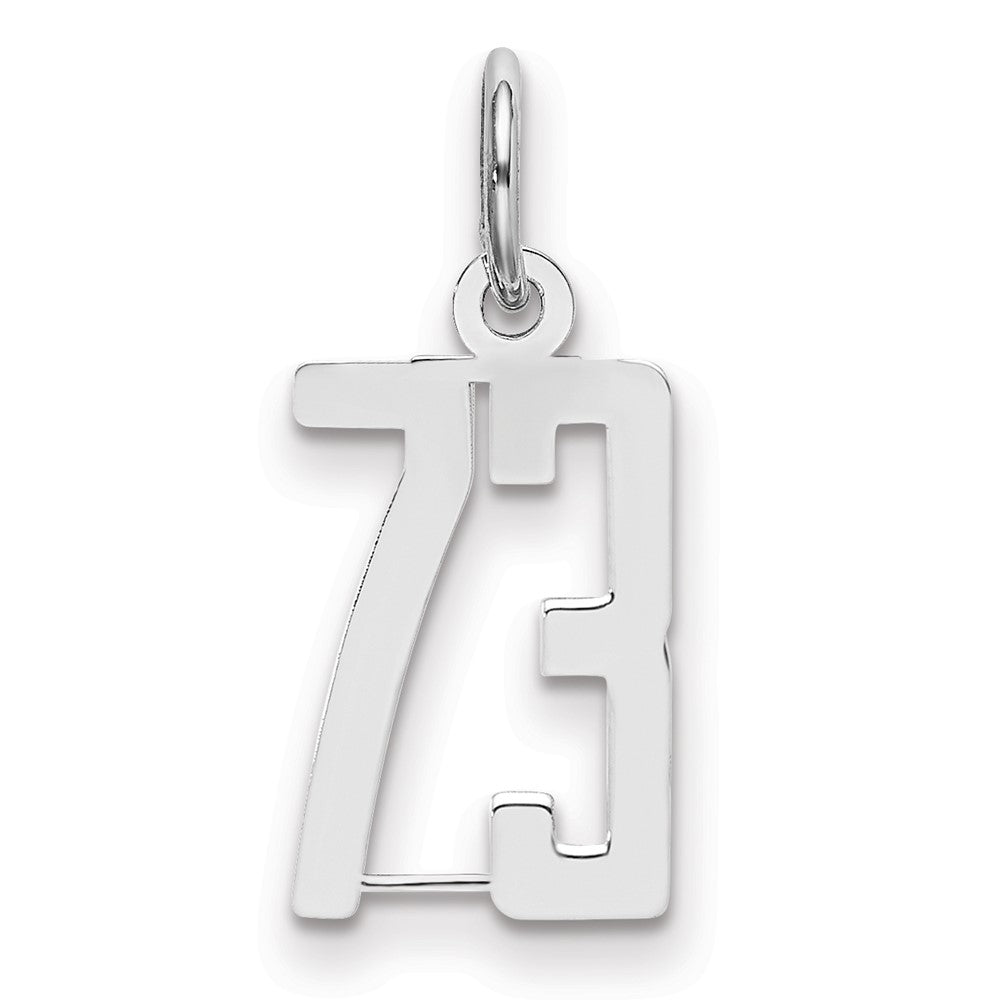 Sterling Silver/Rhodium-plated Elongated Number 73 Charm, 20 x 8 mm