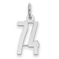 Sterling Silver/Rhodium-plated Elongated Number 74 Charm, 20 x 8 mm