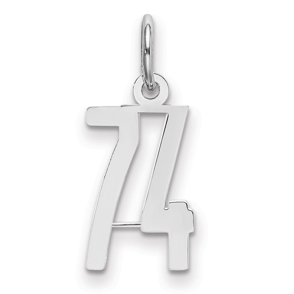 Sterling Silver/Rhodium-plated Elongated Number 74 Charm, 20 x 8 mm