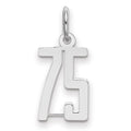 Sterling Silver/Rhodium-plated Elongated Number 75 Charm, 20 x 8 mm