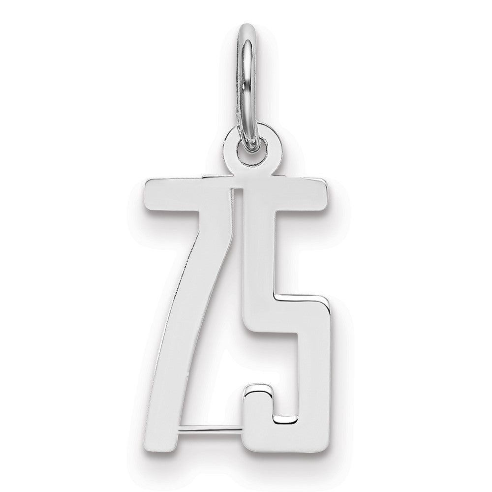 Sterling Silver/Rhodium-plated Elongated Number 75 Charm, 20 x 8 mm