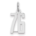 Sterling Silver/Rhodium-plated Elongated Number 76 Charm, 20 x 8 mm