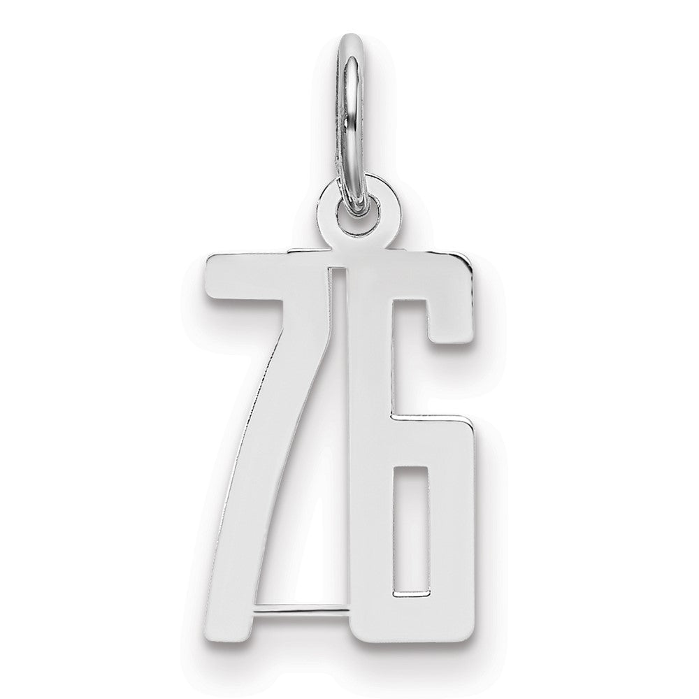 Sterling Silver/Rhodium-plated Elongated Number 76 Charm, 20 x 8 mm