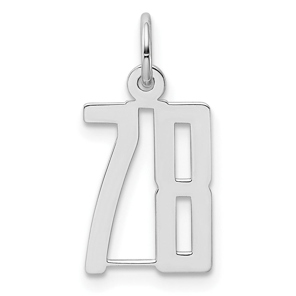 Sterling Silver/Rhodium-plated Elongated Number 78 Charm, 20 x 8 mm