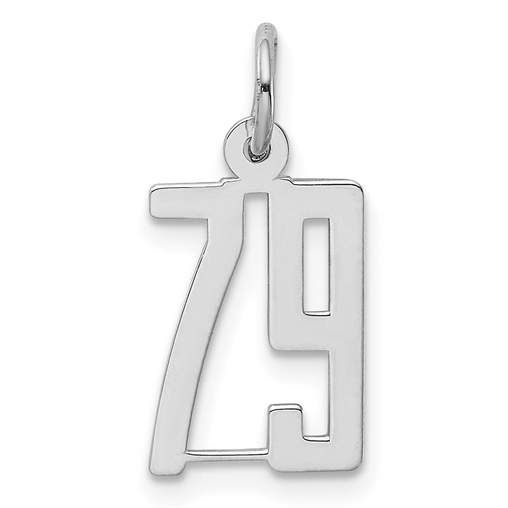 Sterling Silver/Rhodium-plated Elongated Number 79 Charm, 20 x 8 mm
