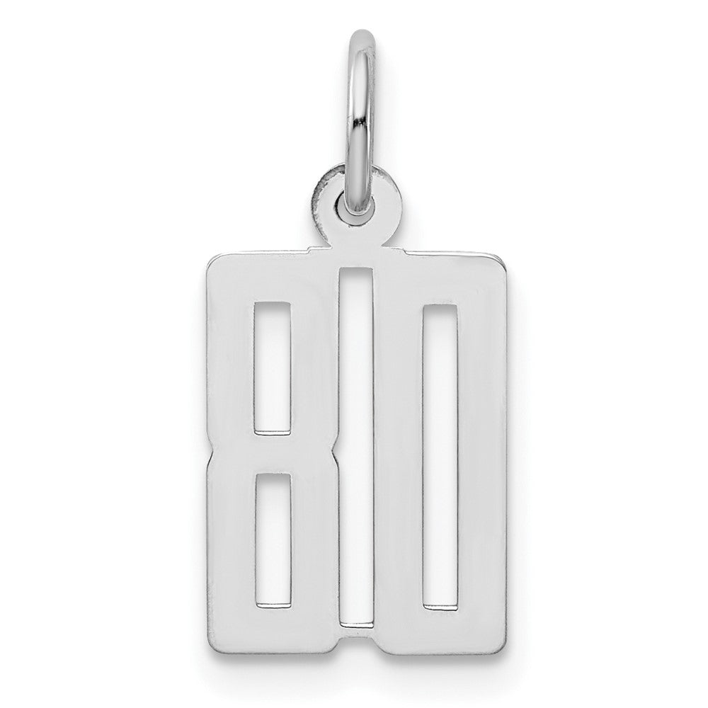 Sterling Silver/Rhodium-plated Elongated Number 80 Charm, 20 x 8 mm