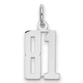Sterling Silver/Rhodium-plated Elongated Number 81 Charm, 20 x 8 mm