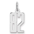 Sterling Silver/Rhodium-plated Elongated Number 82 Charm, 20 x 8 mm