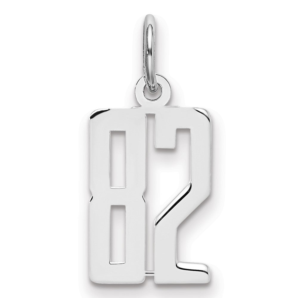 Sterling Silver/Rhodium-plated Elongated Number 82 Charm, 20 x 8 mm