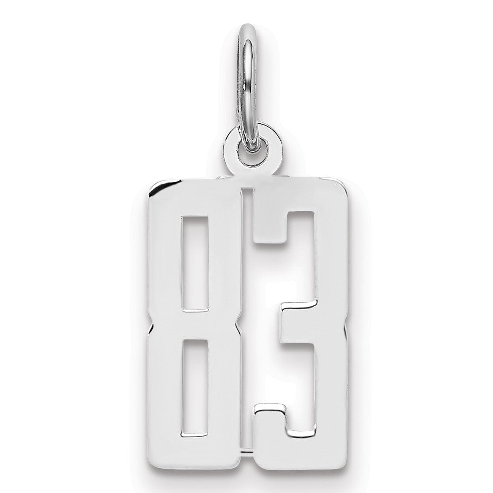 Sterling Silver/Rhodium-plated Elongated Number 83 Charm, 20 x 8 mm