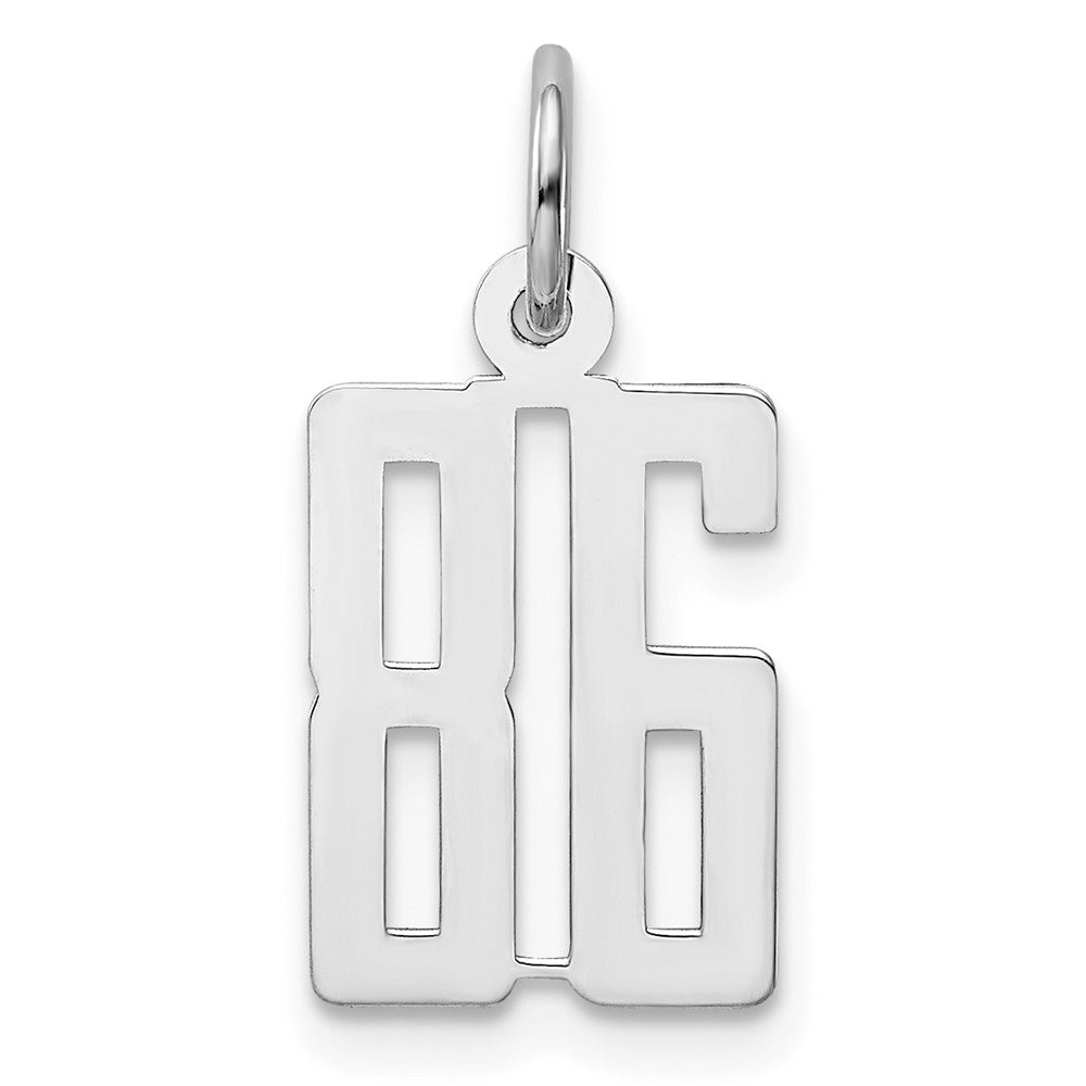 Sterling Silver/Rhodium-plated Elongated Number 86 Charm, 20 x 8 mm