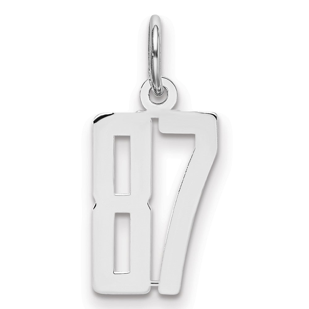 Sterling Silver/Rhodium-plated Elongated Number 87 Charm, 20 x 8 mm