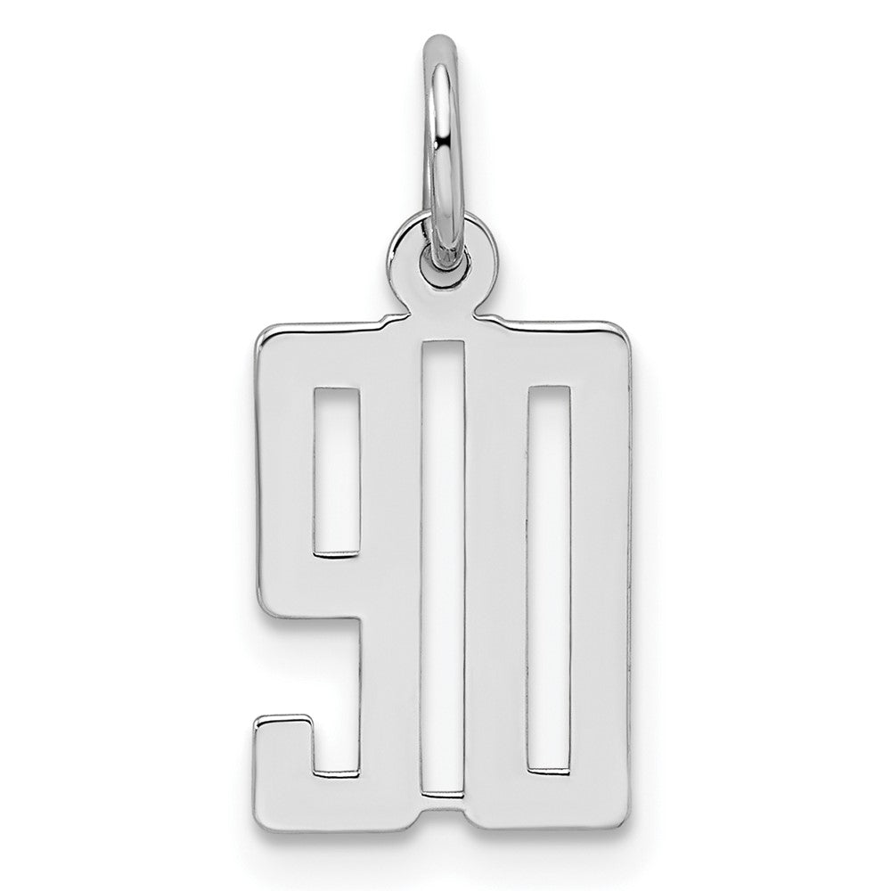 Sterling Silver/Rhodium-plated Elongated Number 90 Charm, 20 x 8 mm