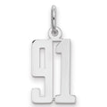 Sterling Silver/Rhodium-plated Elongated Number 91 Charm, 20 x 8 mm