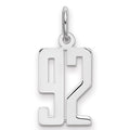 Sterling Silver/Rhodium-plated Elongated Number 92 Charm, 20 x 8 mm