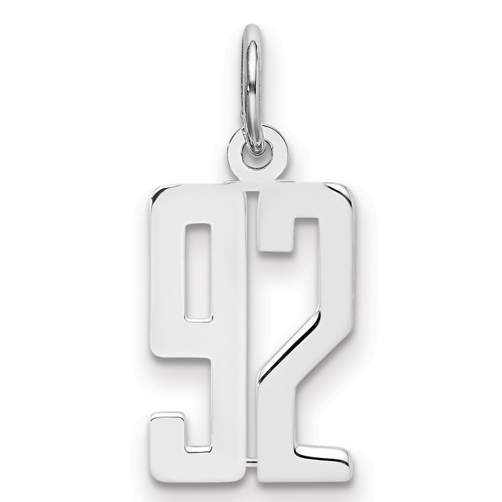 Sterling Silver/Rhodium-plated Elongated Number 92 Charm, 20 x 8 mm