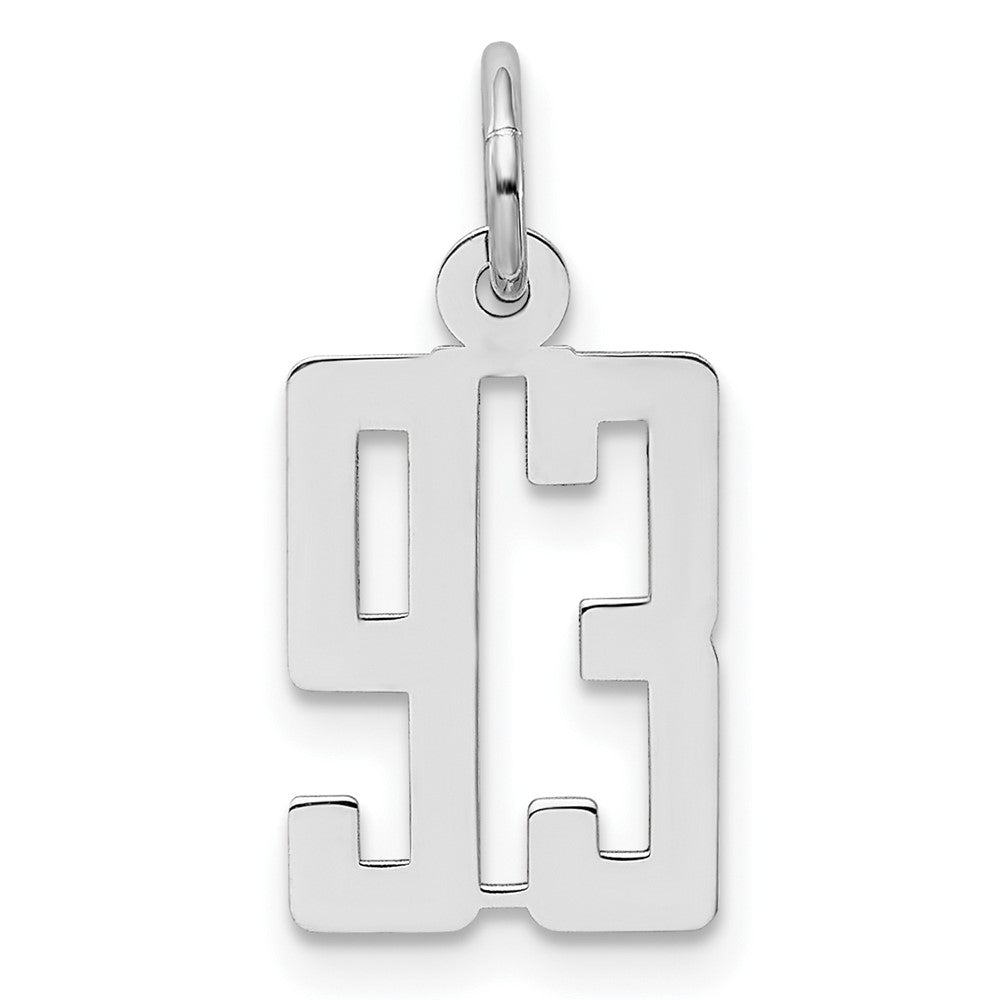Sterling Silver/Rhodium-plated Elongated Number 93 Charm, 20 x 8 mm