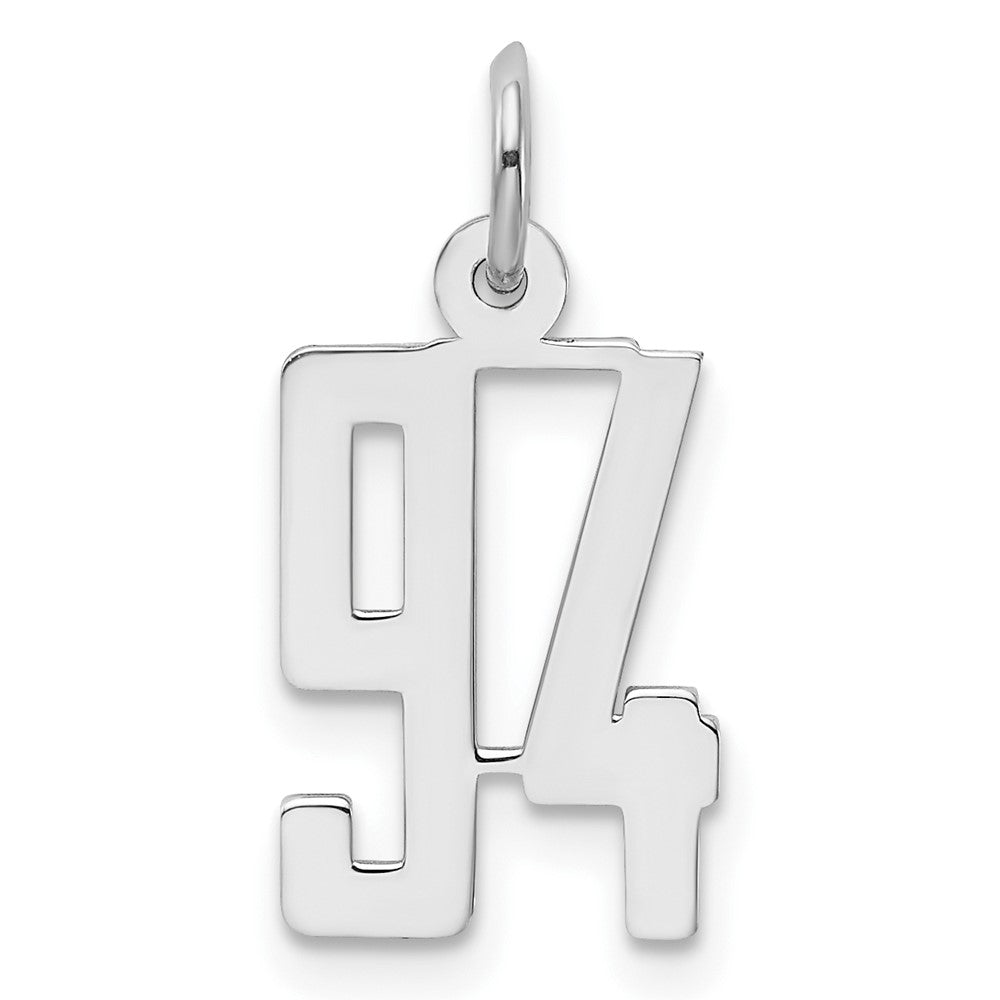 Sterling Silver/Rhodium-plated Elongated Number 94 Charm, 20 x 8 mm