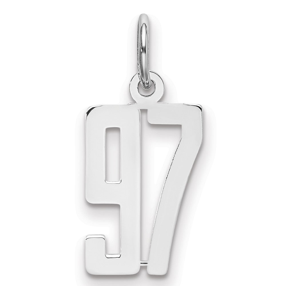 Sterling Silver/Rhodium-plated Elongated Number 97 Charm, 20 x 8 mm