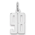 Sterling Silver/Rhodium-plated Elongated Number 98 Charm, 20 x 8 mm