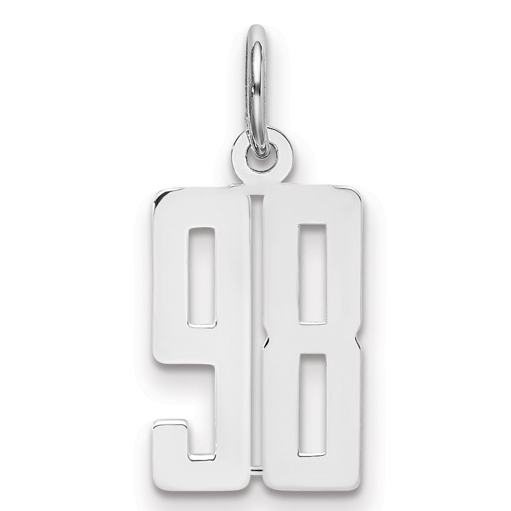 Sterling Silver/Rhodium-plated Elongated Number 98 Charm, 20 x 8 mm