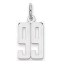 Sterling Silver/Rhodium-plated Elongated Number 99 Charm, 20 x 8 mm