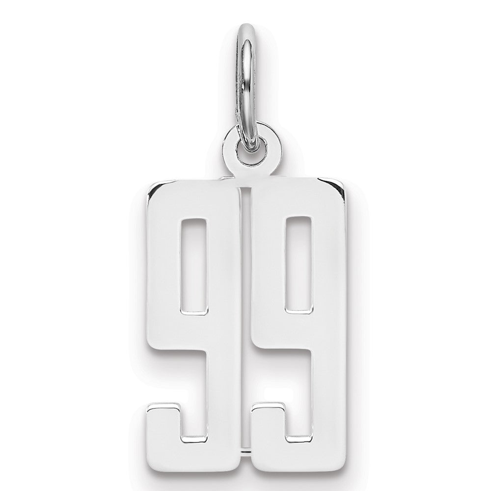 Sterling Silver/Rhodium-plated Elongated Number 99 Charm, 20 x 8 mm