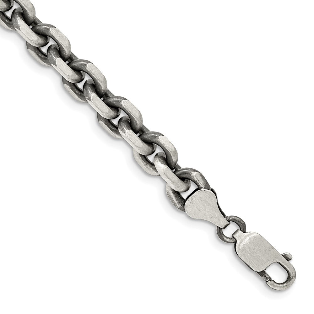 Sterling Silver Antiqued 7.0mm D/C Elongated Open Link Chain, 8.5 x 7 mm