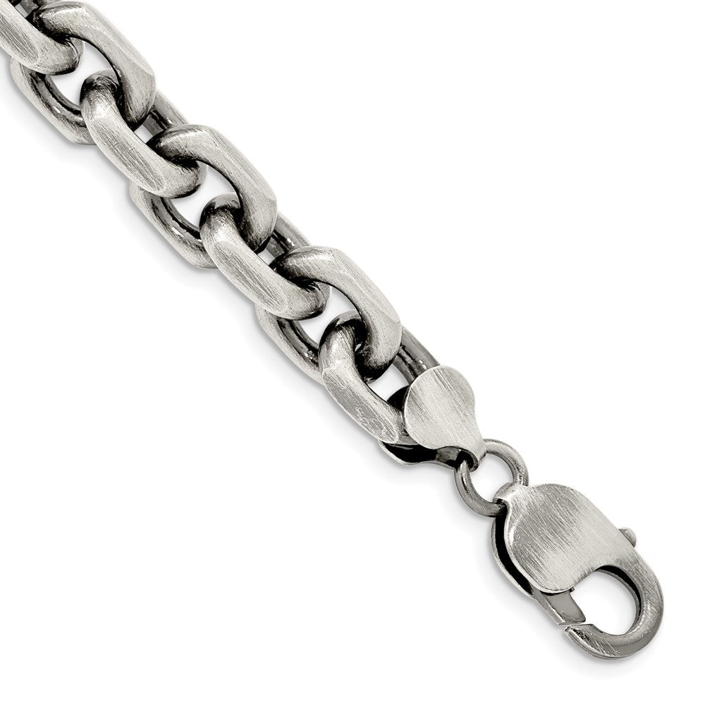 Sterling Silver Antiqued 8.6mm D/C Elongated Open Link Chain, 8.5 x 8.6 mm