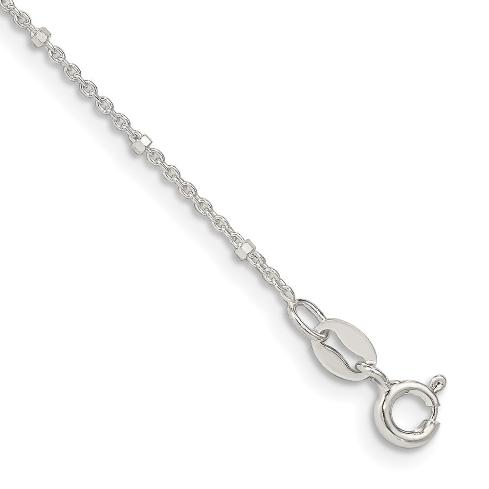 Sterling Silver 1.25mm Rolo with Beads Chain Anklet, 10 x 1.25 mm