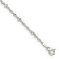 Sterling Silver 2.5mm Singapore w/ Beads Chain Anklet, 9 x 2.5 mm