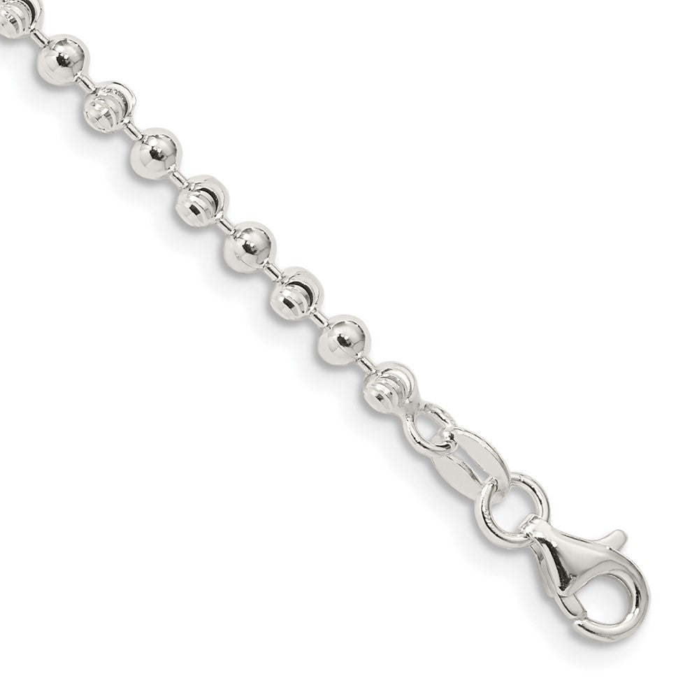Sterling Silver 3mm Fancy Beaded Chain Anklet, 10 x 3 mm