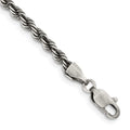 Sterling Silver Ruthenium-plated 3.4mm Rope Chain, 8 x 3.4 mm