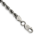 Sterling Silver Ruthenium-plated 4.5mm Rope Chain, 8 x 4.5 mm