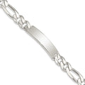 Sterling Silver Figaro Link ID Bracelet, 8 x 10 mm