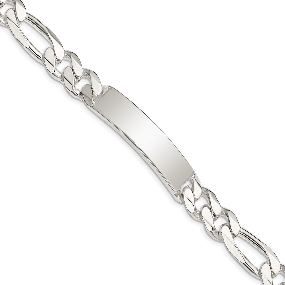 Sterling Silver Figaro Link ID Bracelet, 8 x 10 mm