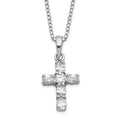 Sterling Silver Rhodium-plated CZ Cross on 16 Box Chain Necklace, 16 mm