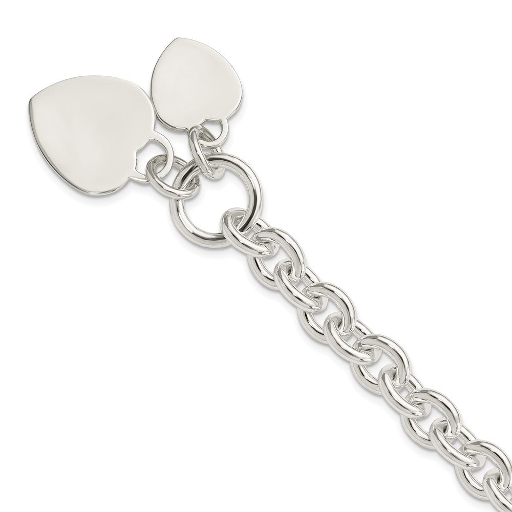 Sterling Silver Engraveable Heart Disc on Fancy Link Toggle Bracelet, 7.75 x 21 mm, 41.76 g