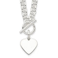 Sterling Silver Engraveable Heart Disc on Fancy Link Toggle 18in Necklace, 18 x 16.5 mm