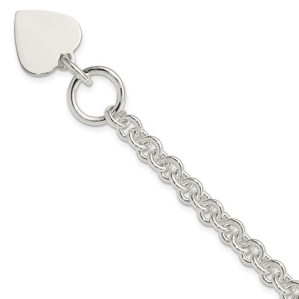 Sterling Silver Engraveable Heart Disc on Fancy Link Toggle 7.75in Bracelet, 7.75 x 17 mm