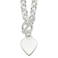 Sterling Silver Engraveable Heart Fancy Link Toggle Necklace, 18 x 22 mm