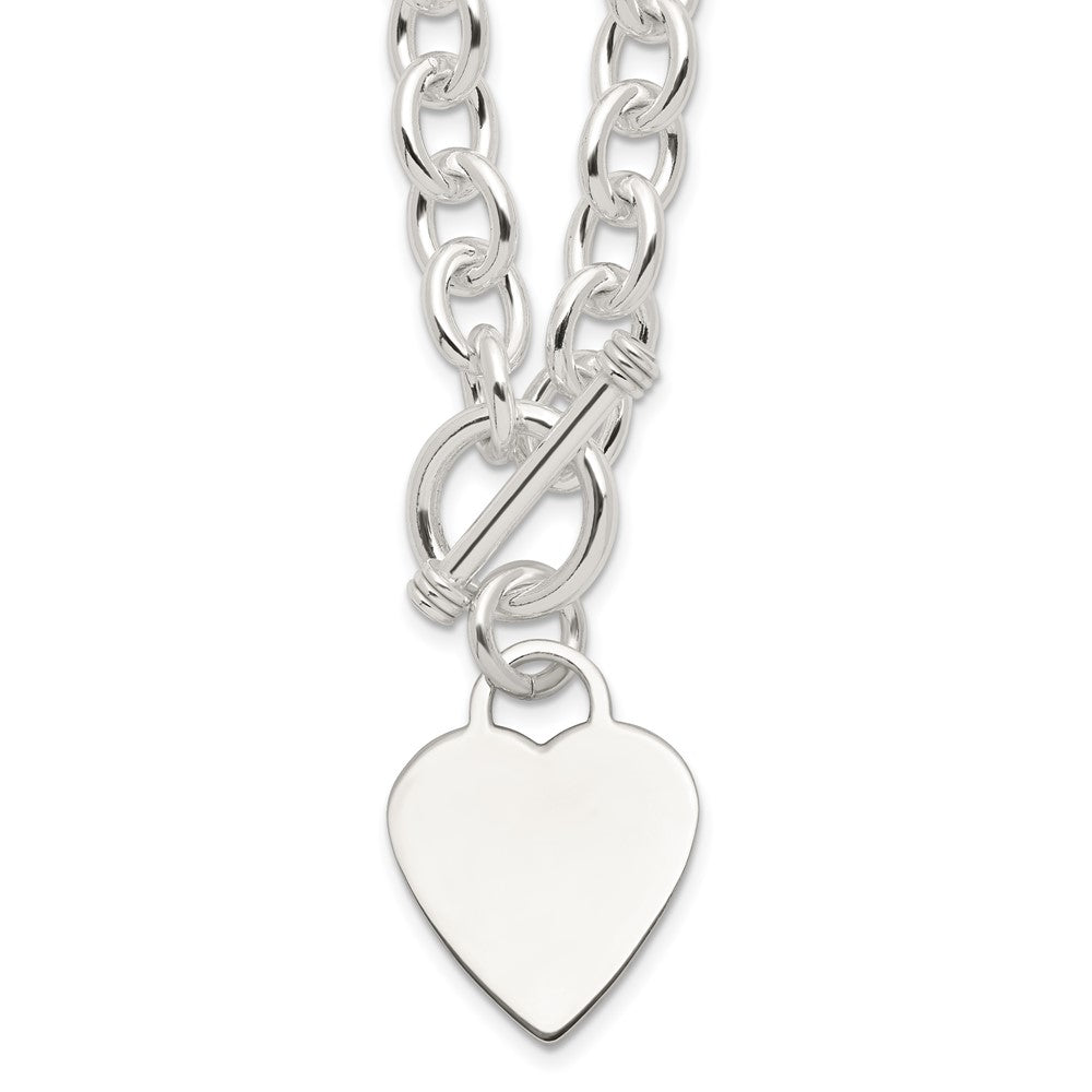 Sterling Silver Engraveable Heart Fancy Link Toggle Necklace, 18 x 22 mm